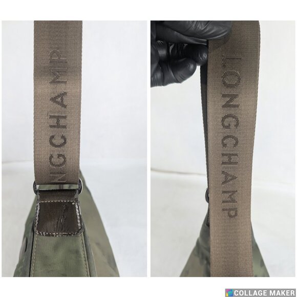 Share Authentic Longchamp Hobo Shoulder Bag Nylon/Leather Green Made in France - Picture 9 of 11